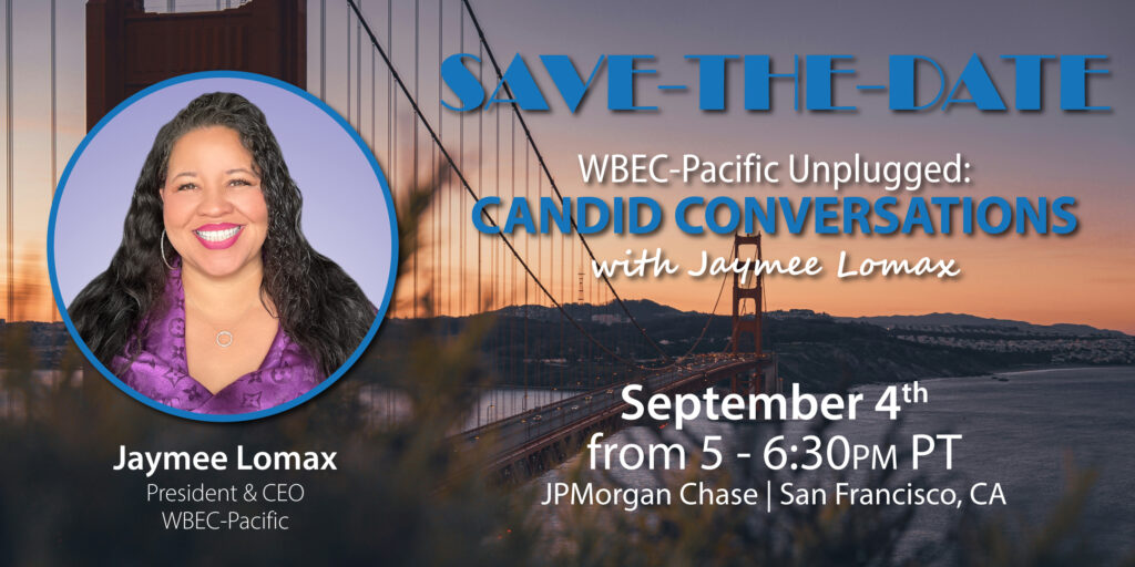 Banner image for WBEC-Pacific's Candid Conversations with Jaymee Lomax in San Francisco event on September 4th, 2025.